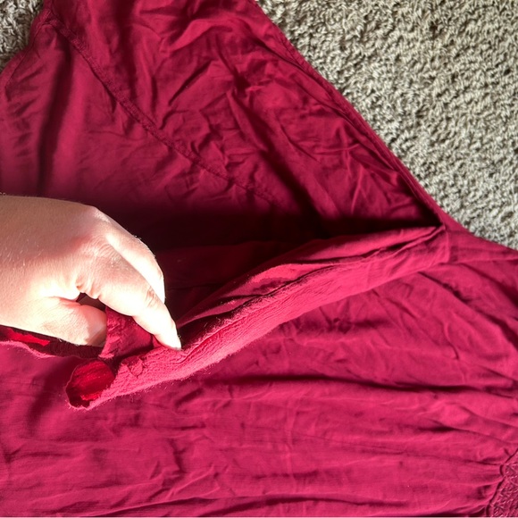 Abercrombie & Fitch | Boho Smocked Embroidered Waist Split Side Red Midi skirt - Picture 9 of 11